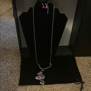 Silver Necklace with Purple Beads and Butterfly Pendant